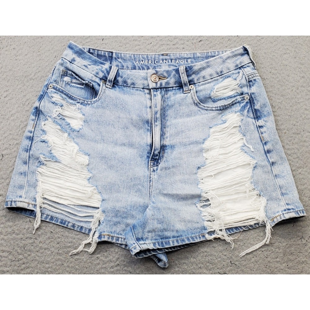 American Eagle Curvy Mom Shorts Womens 6 Blue Denim Comfort Stretch Distressed